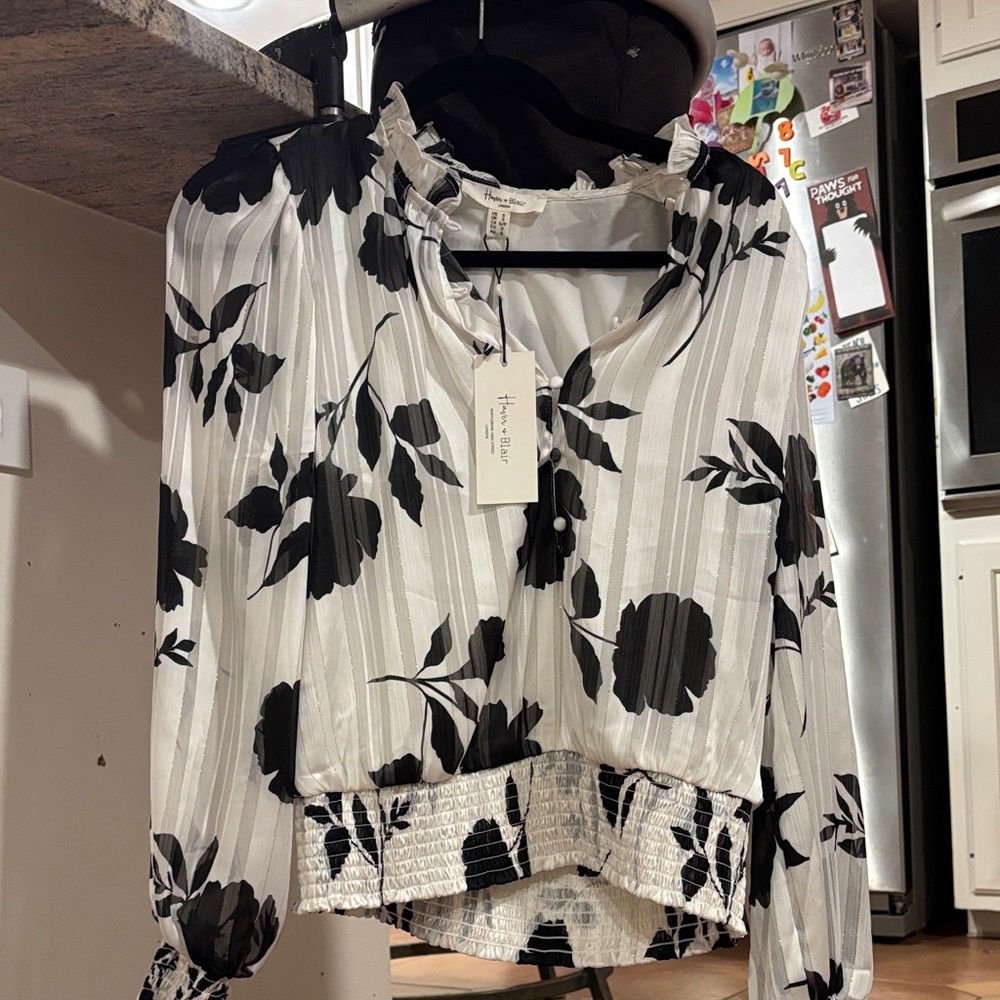 Elegant Black and White Floral Blouse